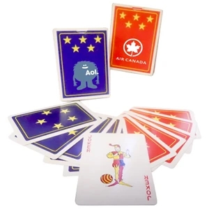 Poker Size Playing Cards That Are In Assorted Packs Of Red And Blue. Printed On Box