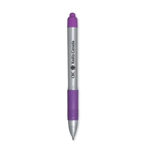 Zebra Z Grip (tm) - Black Ink - Violet Grip - Retractable Ballpoint Pen With Silver Plastic Barrel