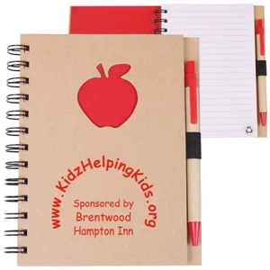 Ecoshapes (tm) - Recycled Hard Cover Wire-bound Notebook With Die Cut Apple Cover Design