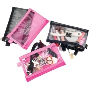 The Net Tote - Fine Mesh Cosmetic Bag Stitched To A Crystal Clear Vinyl Front. Imported