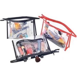 The Cosmetique - Cosmetic Bag In Crystal Clear Stitched To Colorful Ribbon Trim And Matching Zipper