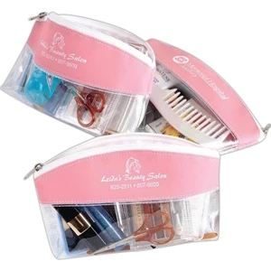 Clearly Pink - Cosmetic Bag With Combination Of Suede-style Vinyl With Clear Base