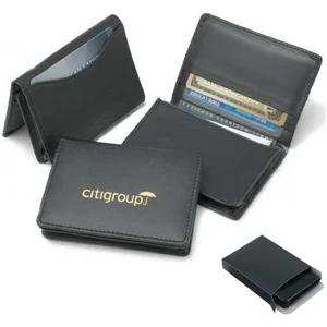 Executive - Black Leather Card Wallet With Gusset Card Pocket. Close-out