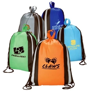 13 1/2" X 16" Non-woven Sport Bag; Reflective Stripes & Backpack Drawstring String
