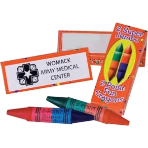 Two Chunky Double Ended Crayons Per Box; Red/blue And Orange/green. Imprinted