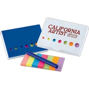 Clip-on Sticky Flags And Pen Set. Comes With Case And A Blue Pen. Imprinted