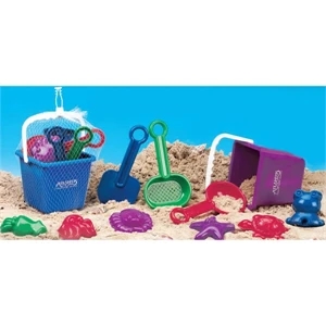 Deluxe 10 Piece Sand Set With Molds, Sifters, Shovels And Pail. Imprinted
