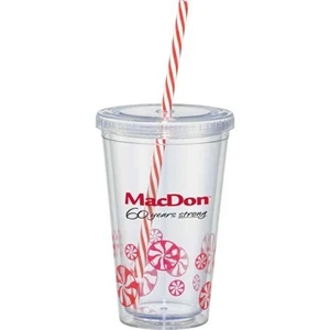 Peppermint Sedici - Double-wall 16 Oz Acrylic Tumbler And Straw With Stopper