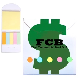 Financial Theme Pocket Memo Book Includes Note Pad And 5 Pastel Color Flags