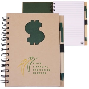 Ecoshapes (tm) - Recycled Hard Cover Wire-bound Notebook With Die Cut Dollar Sign Cover Design