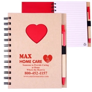 Ecoshapes (tm) - Recycled Hard Cover Wire-bound Notebook With Die Cut Heart Cover Design