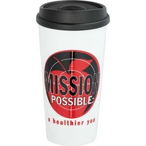 Mega (r) - Double-wall 15 Oz Ceramic Tumbler With Push On Hard Lid Fits Securely