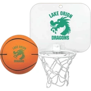 Backboard With Imprinted Basketball - Mini Backboard With 4" Foam Basketball