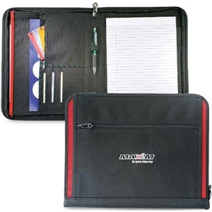 Recruit - Letter Size Zippered Padfolio With Contrasting Accent Trim. Closeout!