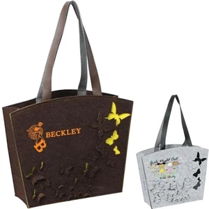 Butterfly - 3mm Felt Tote Bag With A Wide Mouth And Open Compartment, Handle 22"