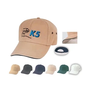 Low Crown Unconstructed Deluxe Polo Style Cotton Twill Cap With Sandwich Bill