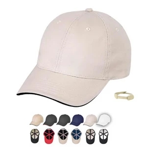 Low Crown Unconstructed Chino Cap Washed Twill Cap, 6 Panel With Sandwich Bill