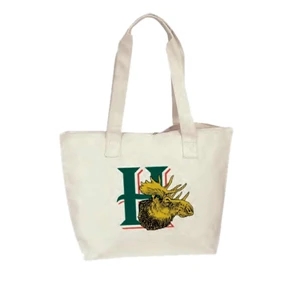 Natural 13 Oz. Cotton Canvas Zippered Tote Bag With Gusset, 18 1/2" X 13" X 5"