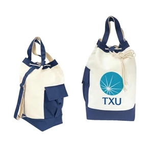 Cotton Canvas 13 Oz. Tote Bag With A Drawstring Top Closure And A Side Pocket