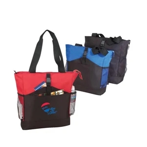 Polyester Zippered Tote Bag With Heavy Vinyl Backing, 18" X 15 1/2" X 5"