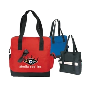 Polyester 600 Denier Zippered Tote Bag With Heavy Vinyl Backing, 14" X 14" X 4 1/2"