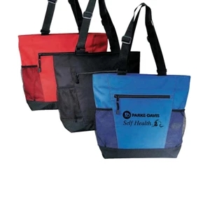 Polyester 600 Denier Zippered Tote Bag With Heavy Vinyl Backing, 18" X 15" X 5 1/2"