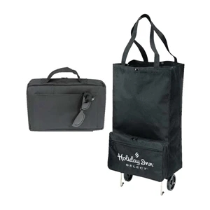 600 Denier Polyester Foldable Rolling Tote Bag With Heavy Vinyl Backing