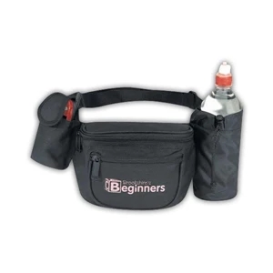 Black - Polyester 600 Denier Fanny Pack With Bottle Holder And Cellular Phone Pouch