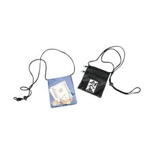 420 Denier Nylon Coin Wallet Features A Two Zippered Front Pocket And A Neck Cord