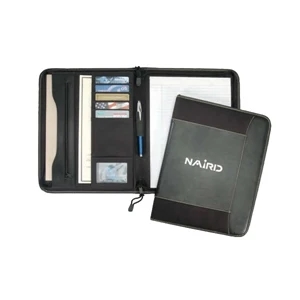 Zippered Polyester And Simulated Leather Padfolio, 10" X 13 3/8" X 1 1/4"