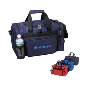 Polyester Duffel Bag With Cell Phone Pouch And Bottle Holder, 17" X 10" X 10 1/2"