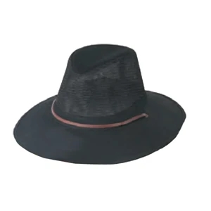 Men's Twill Mesh Hat With Large 3" Heavy Weight Hard Brim And Leather Cord