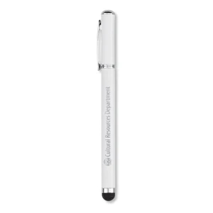 Travis & Wells (tm) Caliber - White - Stylus Pen With Brass Barrel And Black Ballpoint Ink