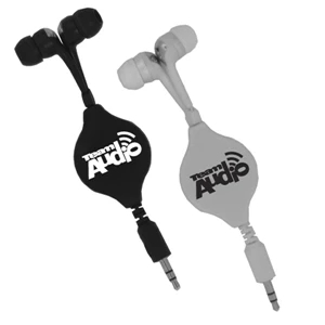 Retractable Ear Bud, 3 1/2 Foot Retractable Cord For A Clean And Non Cluttered Use