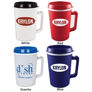 Sale 5-7 Day Production - 34 Oz Double Wall Insulated Mug Features Plastic Exterior, Lid, And Liner