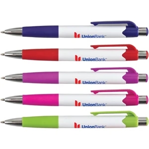 Carnival (tm) - Sale 5-7 Day Production - Ballpoint Pen With Oversized White Plastic Barrel And Colored Rubber Grip