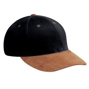 Two Tone, Structured Six Panel Pro Style Cap With Genuine Leather Visor. Blank