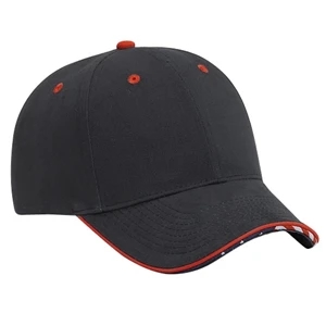 Low Fitting, Pro Style Cap With United State Flag Edge Design Sandwich Visor. Blank