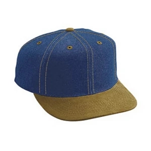 Pro Style Six Panel Brushed Denim Cap With Leather Visor And Metal Buckle. Blank