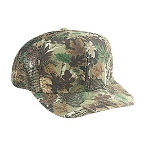 Six Panel Pro Style Camouflage Cap With Mesh Back And Plastic Snap. Blank