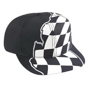 Two Tone Structured Six Panel Pro Style Cap With Racing Flag Pattern. Blank