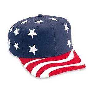 Pro Style Six Panel Cotton Twill Cap With United States Flag Pattern. Blank