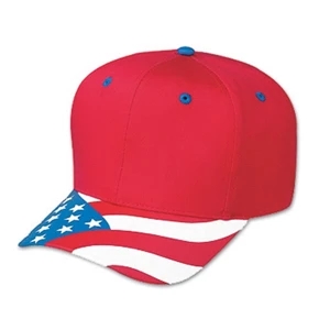Two Tone Six Panel Pro Style Cap With United States Flag Design Visor. Blank