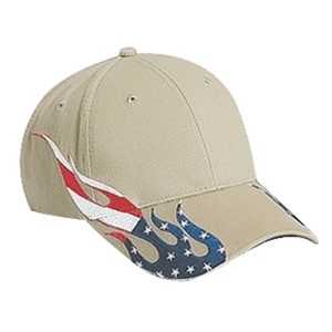Two Tone Cotton Twill Pro Style Cap With United States Flag Flame Pattern. Blank