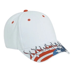 Structured Pro Style Cap With United States Flag Flame Design Pattern Visor. Blank