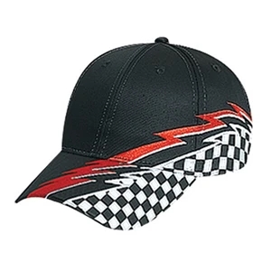 Structured Six Panel Racing Pattern Pro Style Cap In Cotton Twill. Blank