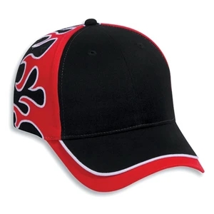 Two Tone Six Panel Flame Pattern Pro Style Cap In Brushed Cotton Twill. Blank