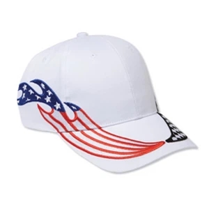 United States Flag Racing Flame Pattern Brushed Cotton Twill Pro Style Cap. Blank