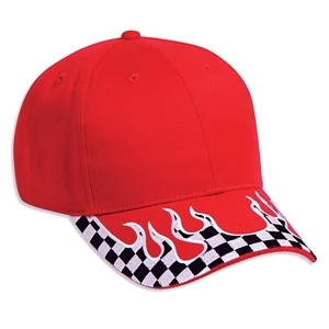 Structured Six Panel Racing Flame Visor Pro Style Cap In Brushed Cotton Twill. Blank