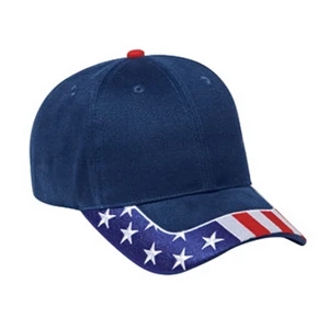 Six Panel Low Profile Pro Style Two Tone Cap With United States Flag Visor. Blank
